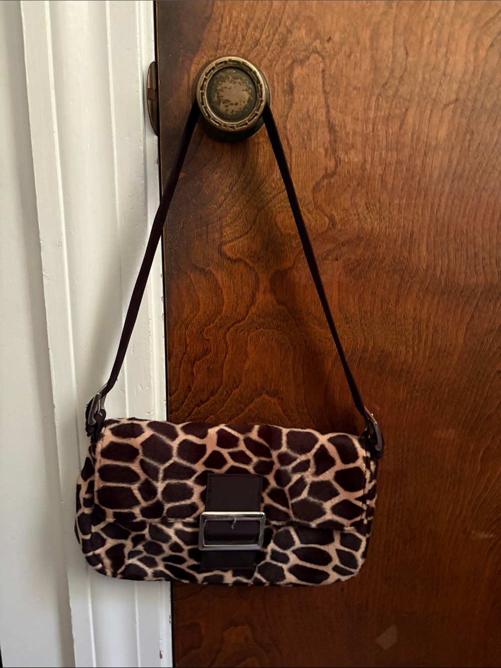 Chateau Brown and Cream Giraffe-Print Shoulder Bag